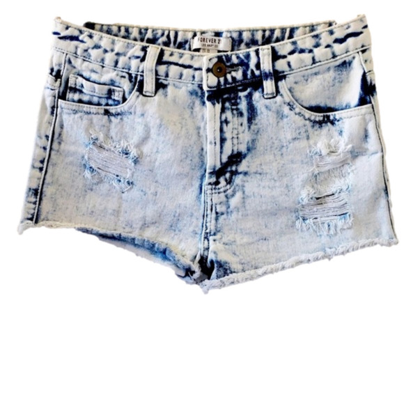FOREVER 21 High Waisted Jean Shorts 26 cutoff fight wash frayed Y2K Daisy Dukes - Picture 2 of 5